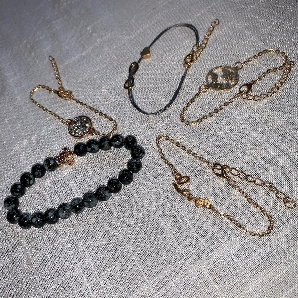 Trendy boho set of 5 chain bracelets love festival gold beaded bohemian - Picture 5 of 5
